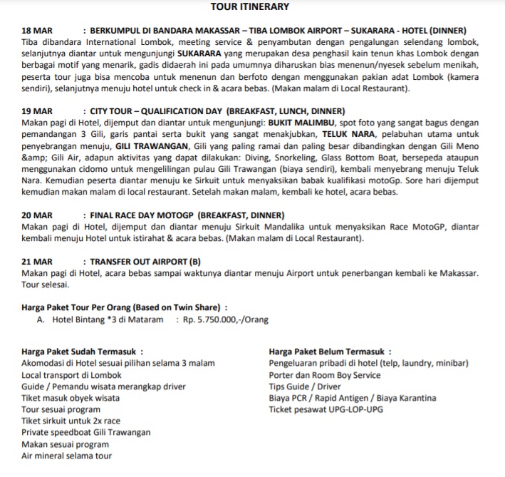 paket motogp mandalika makassar